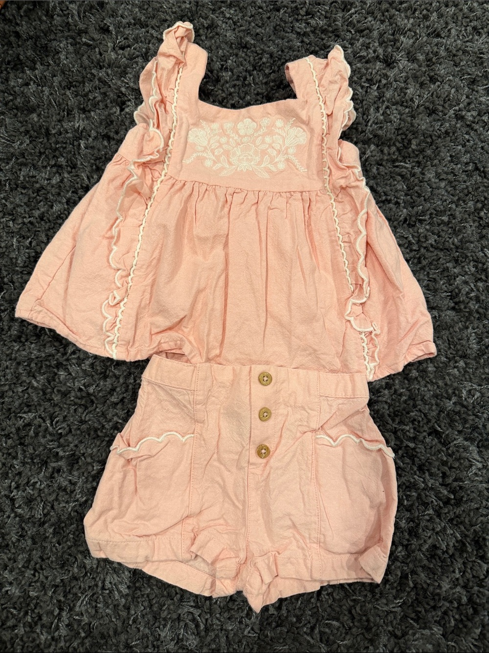 Joie Light Pink Ruffle Embroidered Shorts Set